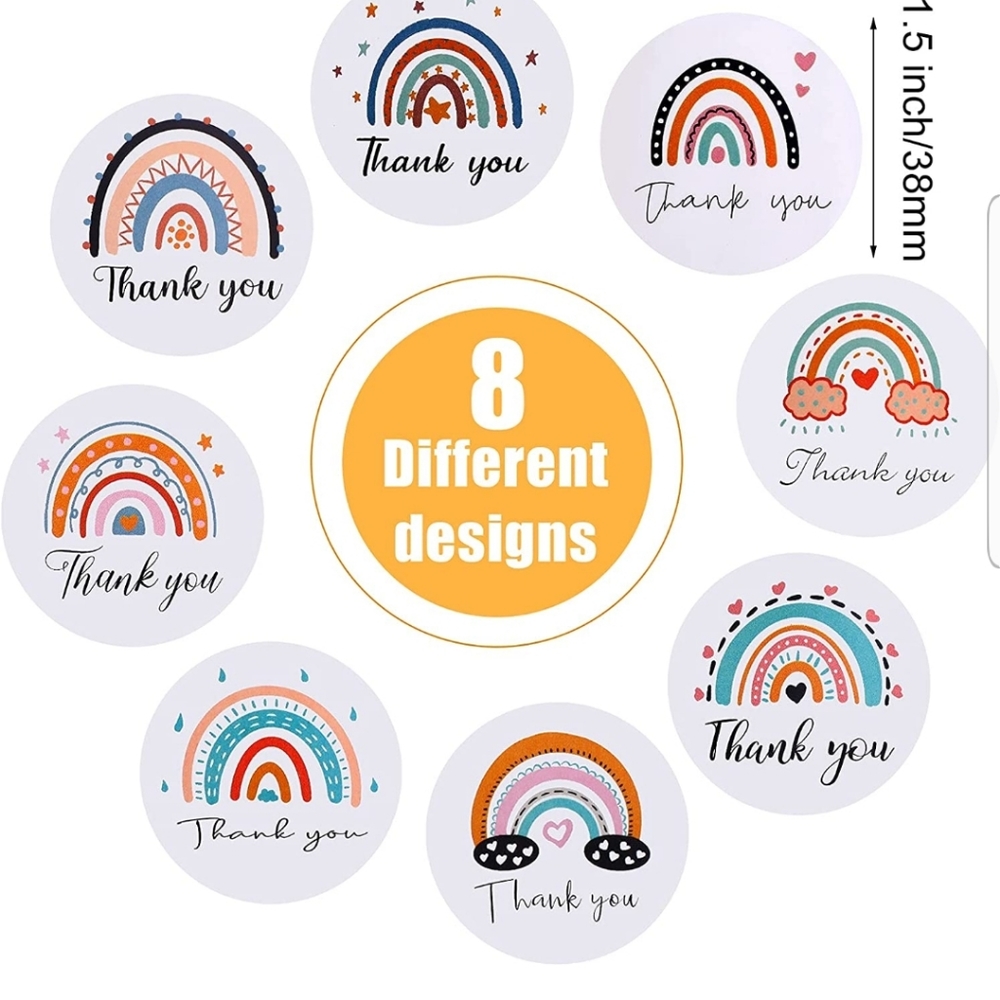 100 ct  1.5 " Round Thanks Sticker Boho Adhesive